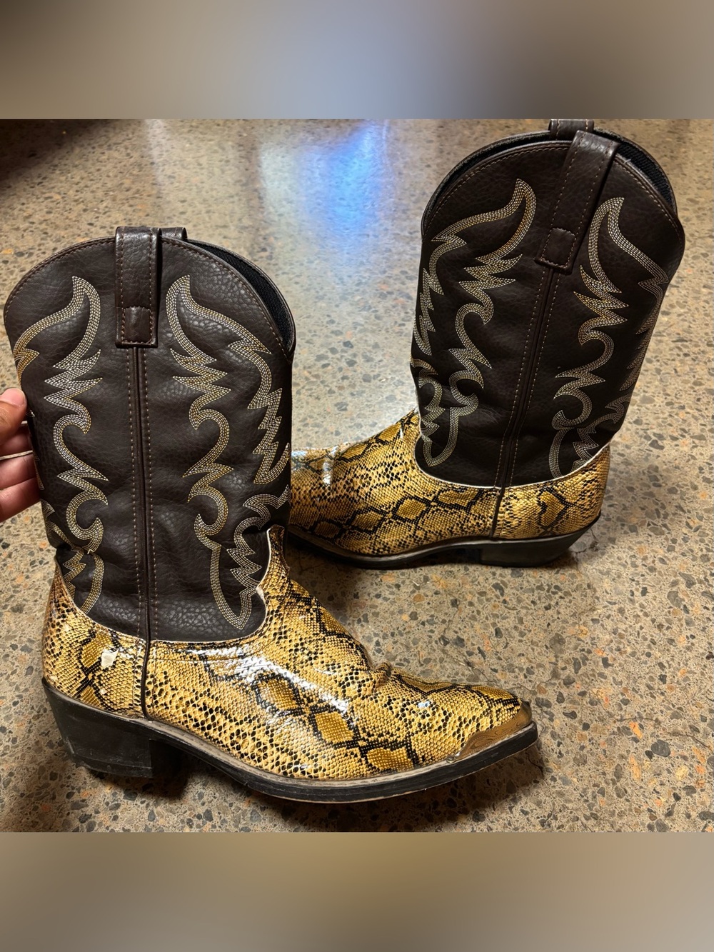 Laredo Snakeskin Print Western Boots (10) Black, Gold, Brown